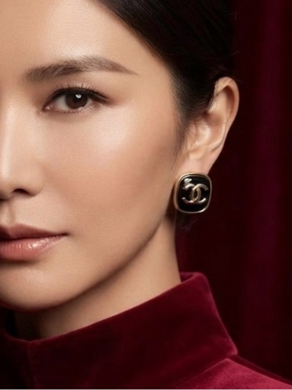 CHANEL Square Logo Stud Earrings